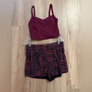 UO Ecote Black and Red Patterned high-waist shorts & BDG crop top